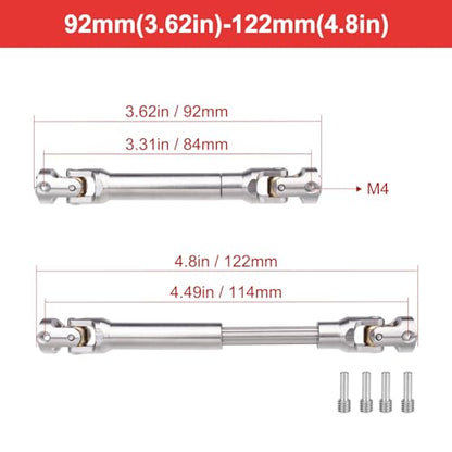 2pcs Hobbyfire 1/10 RC Crawler Drive Shafts Stainless Steel Universal Joint Driveshaft for Axial SCX10 II III Traxxas TRX4 Redcat Gen8 Gen7 Element Upgrades Parts(92-122mm) - style: 92-122mm