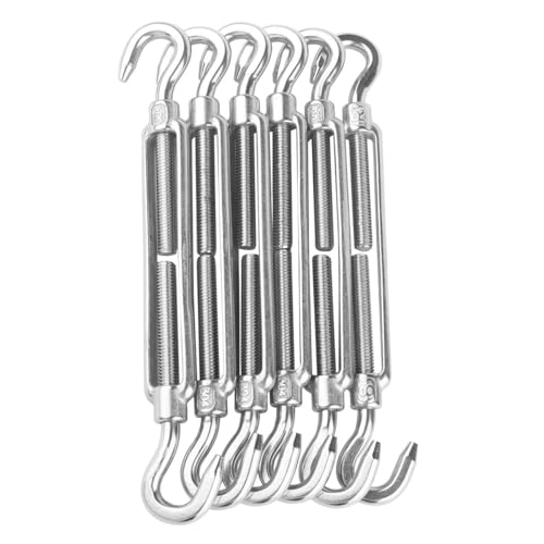 6PCS M8 Hook & Hook Turnbuckle 304 Stainless Steel 5/16" Turnbuckle Wire Rope Tension Heavy Duty Turnbuckles for Cable Railing Wire Rope Hardware Kit - size: Hook & Hook-M8