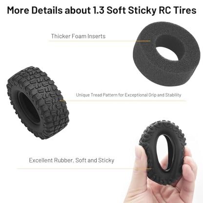 1.3 RC Crawler Tires, daitoku 65 * 25mm Super Soft Sticky 1.3 RC Car Tires for SCX24 TRX4M AX24 1/18 1/24 Crawler - style: Style C