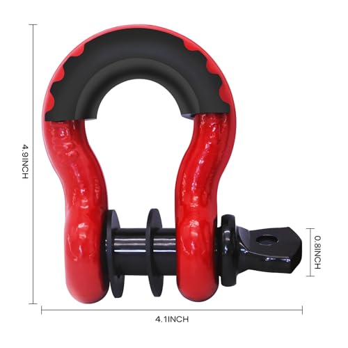 2 Pack D Ring Shackles 3/4" Shackle 41,887Ibs Break Strength - Heavy Duty Clevis Shackles with 7/8" Screw Pin and Isolator Washer Kit for Tow Strap Winch Off Road Vehicle Recovery, Red - color: RED-S
