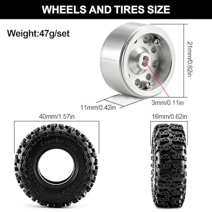 0.7" Beadlock Wheels and Tires for 1/30 Scale Axial SCX30 RC Crawler (Silver) | 40×16mm, Aluminum Wheels, Rock Terrain Tires, Includes assembly tools - color: Silver