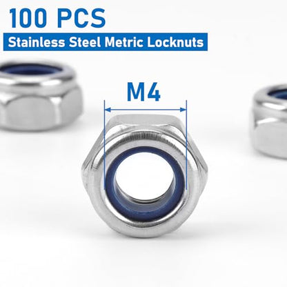 100 Pack 304 A2-70 M4 Nylon Lock Nuts | 100 Pack 304 A2-70 Stainless Steel M4 Nylock Nuts, Anti-Loose, for Mini Light Duty Industrial & Home Fastening - color: Silver, size: M4