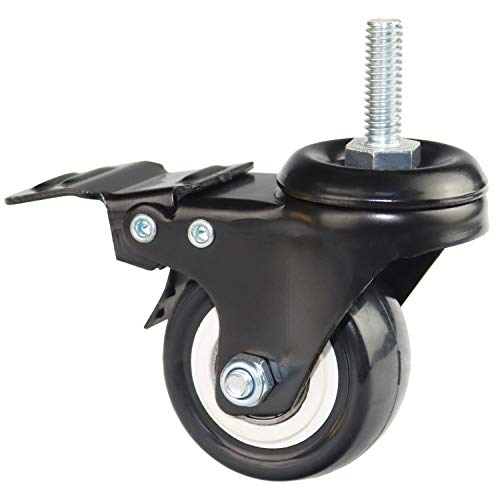 2 Inch Stem Casters, DICASAL Double Brakes Black PU Imperial Inch 5/16"-18x1 Screw Thread 360° Swivel Caster Wheels for Furture Carts DIY Stands 4 Pack - style: 2 Inch