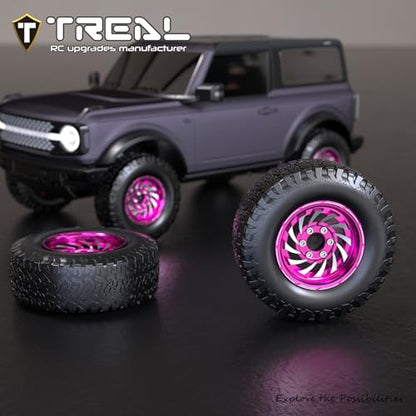TREAL 1.9 Beadlock Wheels - Cyclone Style CNC Machined Aluminum Rims (4-Pack) Pink/Purple for 1/10 RC Crawlers TRX4, SCX10 III, and Ascent(Pink) - color: Pink