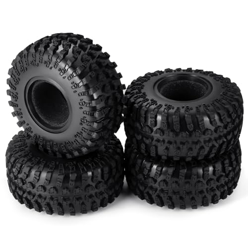 4Pcs 2.2" Crawler Mud Tires with Foam Inserts Snow Wheel Tyres OD 130mm Super Soft Rubber Tyres Compatible with Axial SCX10 90047 D90 D110 Tamiya CC01 TRX4 Gen8 1/10 RC Crawler Car Upgrades