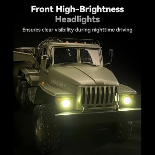 1/16 WPL RC Military Trailer, 2.4G 6WD 41.3 Inch Full-Proportional RC Transport Semi Trailer Tractor Truck Engineering Vehicle Models Toys