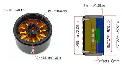 152g Super Heavy Duty RC 1.9 Beadlock Wheels Offsets -6mm Rims Hex 12mm Wheel for TRX4 TRX6 SCX10 Gen8 1/10 RC Crawler Remote Control Car Upgrades Accessories (Gold Black) - color: Gold Black