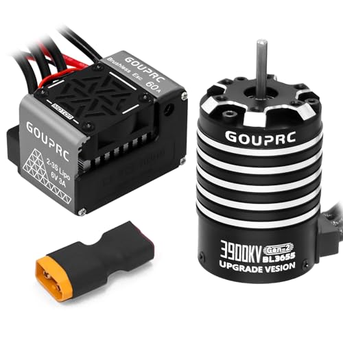GOUPRC Upgrade Gen-2 60A Brushless ESC Electric Speed Controller Combo with BL3655 3900KV Brushless Motor Shaft 3.175mm Diameter Kit for 1/10 1/12 RC Off-Road Monster Truck Buggy Car - color: Grey 60a Esc & 3900kv