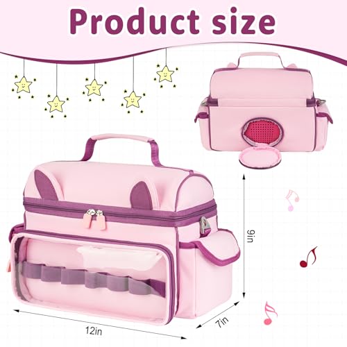 Carrying Case Compatible with Toniebox 2 & 1 Starter Set & Tonies Figures | Cute Storage Bag Fits for Tonies Characters,Headphones&Accessories, Travel Case with Clear Pocket&Speaker Window,Pink&Purple - color: Pink&Purple