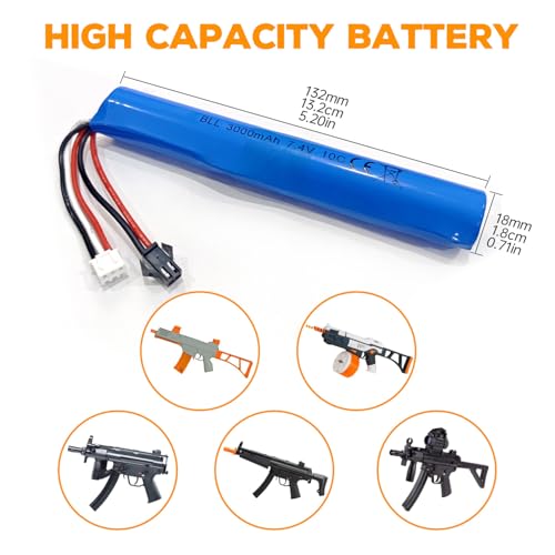 2PCS 7.4V 10C 3000mAh with SM-2P Plug with 2-in-1 Charger for MP5K M4 M110 SRB1200 SRB400 SRB400-SUB Airsoft Gel Bead Toy Gun Remote Control Toy Car Battery