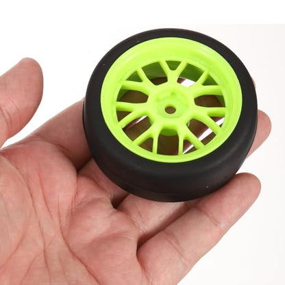 uxcell 4-Pair High-Grip RC Car Tire & Wheel Set for 1/10 Scale On-Road Touring Cars - Soft Rubber Tyres with 12mm Hubs, Green