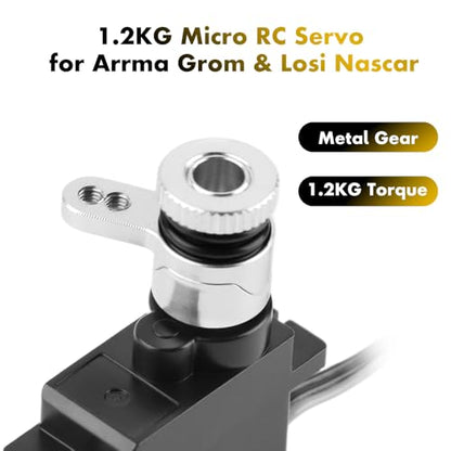 GLOBACT 1.2KG Servo with 20T Servo Saver for Arrma Grom Losi Mini-B/Mini-T | Metal Gear, Aluminum Servo Saver, For Granite Mojave Typhon Grom 1/12 1/14 1/16 1/18 RC Buggy Truck Racecar Upgrade - size: RC Servo with 20T Al Servo Saver
