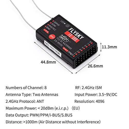 GoolRC Flysky FS-SR8 Receiver, 2.4GHz 8 Channel Remote Control Receiver Compatible with Flysky FS-ST8 RC Transmitter for RC Cars, Boats and Helicopters