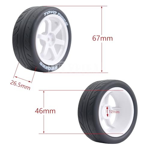 1/10 RC On-Road Tires 4PCS 5 Spoke 12mm Hex RC Wheels and Tires Compatible for 1/10 On-Road Touring Car Traxxas Tamiya tt01 tt02 HSP HPI Kyosho - color: White