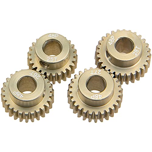 ShareGoo 7075 Aluminum Alloy 48DP 5mm Pinion Gear Sets 25T 26T 27T 28T Motor Gears Fit 5mm Shaft Compatible with HPI Losi Axial Traxxas Tamiya 1/10 RC Car,4Pack