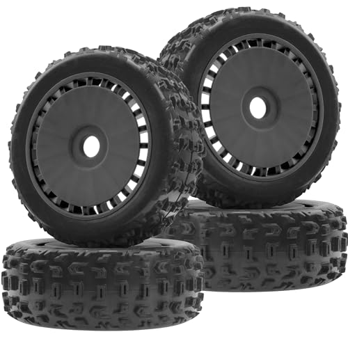 ShareGoo OD 4.64" 1/8 RC Buggy Rubber Tires w/Plastic Wheel Rims 17mm Hex Compatible with Arrma 1/8 Typhon 6S 3S BLX Talion 6S BLX Redcat Team Losi HPI HSP Kyosho MP10 1/8 Off-Road RC Buggy (Black) - color: Black