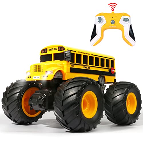 Remote Control School Bus Monster Truck Toy,1/18 RC School Bus,2.4GHz Offroad Hobby RC Racing Car with LED, High Speed All Terrain Electric Toy Vehicle Stunt Crawler, Best Gift for Kids