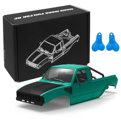 RC Pickup Body Shell with Bed Rack and Light kit & 2PCS Hanging Ball Nuts for 1/24 RC Crawler Axial SCX24 C10 Bronco Wrangler Base Camp 4Runner (Black & Green)