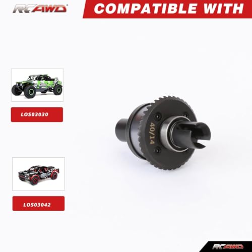 40T Front Differential #45 Steel Gears Diff Output Aluminum Diff Case with 14T Input Gear for Losi 1/10 Baja Rey Rock Rey Hammer Rey U4 Upgrade Parts (Titanium)
