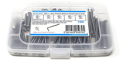 iexcell 100 Pcs M3 x 30/35/40/45/50 Stainless Steel 304 Hex Socket Button Head Cap Screws Bolts Assortment Kit - size: M3 x 30/35/40/45/50mm