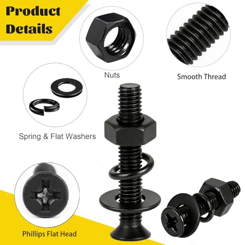 1320pcs M3 Countersunk Screws Assortment Kit, M3x4/6/8/10/12/16/20 mm Phillips Flat Head Bolts and Nut Assorted Set, Machine Screws Grade 8.8 Alloy Steel Black Zinc Plated - size: M3 1320pcs