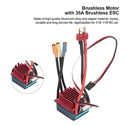 RC Brushless Motor & ESC Combo, 4500KV Sensorless Brushless Motor with 35A ESC, 4 Pole Motor, for 1/16, 1/18 Scale RC Car Truck Racing