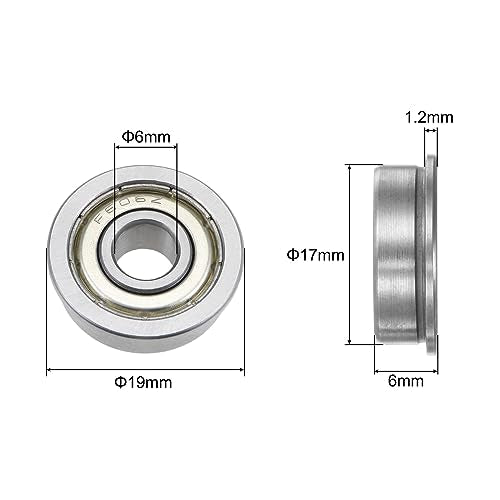 uxcell F606ZZ Flanged Ball Bearing 6x17x6mm Double Shielded Chrome Steel Flange Bearings, 4pcs - size: 6x17x6mm