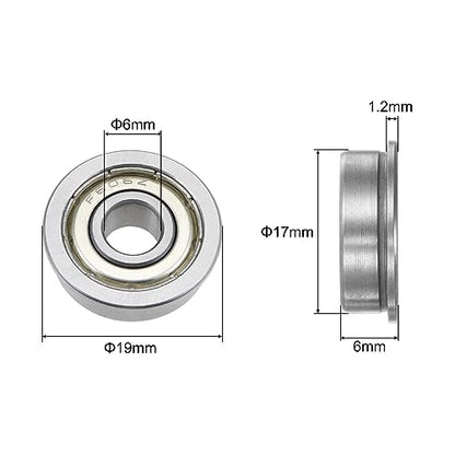 uxcell F606ZZ Flanged Ball Bearing 6x17x6mm Double Shielded Chrome Steel Flange Bearings, 4pcs - size: 6x17x6mm