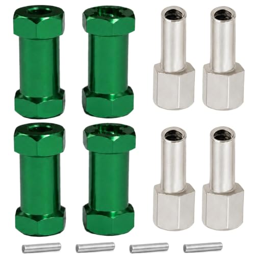 4PCS 12mm Hex Hub 25mm Aluminum Extension Hex for Axial SCX10 D90 90046 | 25mm CNC Wheel Hex Extenders for 1/10 RC Crawlers Redcat Gen7/Gen8 CC01 RC4WD Wider Stance & Tire Clearance with M4 Nuts Pins - color: Green
