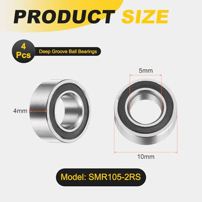 uxcell 4Pcs SMR105-2RS Deep Groove Ball Bearings, 5x10x4mm 440C Stainless Steel Double Shielded Bearings, ABEC 5 - size: 5x10x4mm