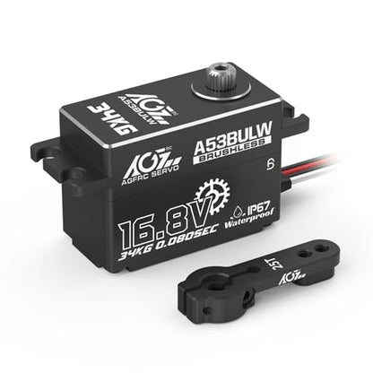 AGFRC A53BULW 34KG 16.8V Waterproof Low-Profile RC Servo | 0.08Sec Speed, 16.8V Direct Power, Brushless Motor, Programmable, Full Metal Gears, Fits 1/10 1/8 RC Cars