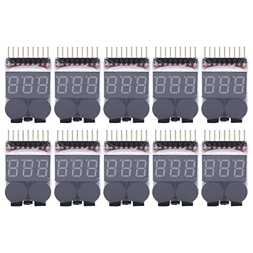10 PCS Lipo Battery Voltage Tester, RC Low Voltage Buzzer Alarm, Battery Monitor Checker Tester for 1-8S Lipo/Li-Ion/Limn/Li-Fe, Voltage Alarm Battery
