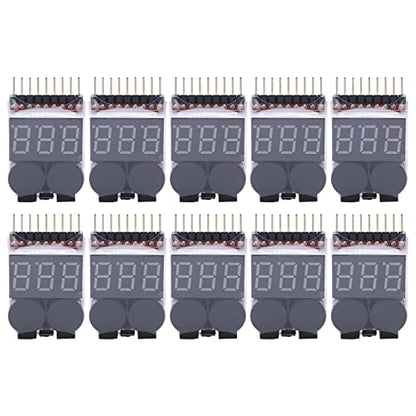 10 PCS Lipo Battery Voltage Tester, RC Low Voltage Buzzer Alarm, Battery Monitor Checker Tester for 1-8S Lipo/Li-Ion/Limn/Li-Fe, Voltage Alarm Battery