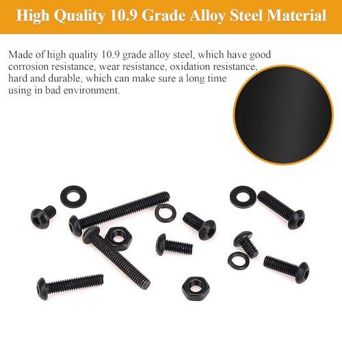 565 Pieces M2.5 Screws Nuts Washers Set Black, Sutemribor M2.5 x 4/6/8/10/12/16/20mm Button Head Socket Cap Screws Nuts Washers Assortment Kit, 10.9 Grade Alloy Steel, Fully Threaded - size: M2.5, style: Button Head Socket Cap