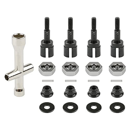 4 Sets 12mm Wheel Hex Adapters & Stainless Steel Axles for HSP 1/10 RC Truck - Replacement Parts with M4 Lock Nuts & Wrench, RC Car Repair Kit for 94108 94111 94123 94170