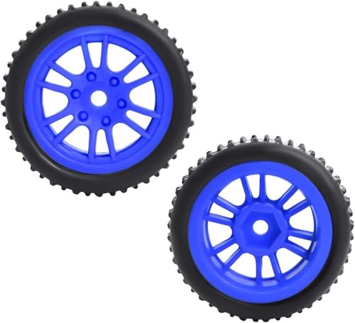 4PCS Pre-Mounted Pin Buggy RubberTires and Wheel Rims Set 7MM Hexagon for 1/24 Losi Micro-B RC Car Upgrades Parts (Blue) - color: Blue