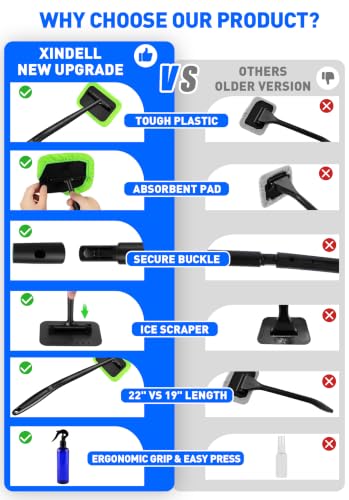 Xindell Interior Windshield Cleaner Tool – Inside Car Window Cleaning Kit with 22“ Detachable Handle, Interior Windshield Squeegee for Clear Vision, Auto Detailing Kit for Car, Home & Outdoor Windows