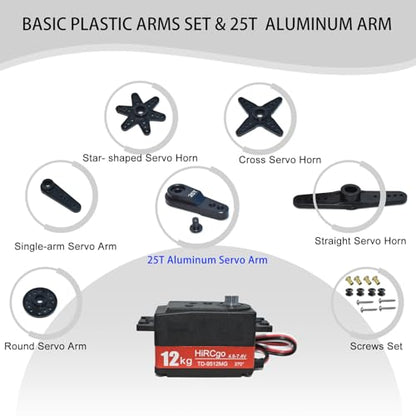 12KG Low Profile Digital RC Servo Full Metal Gear High Torque High Speed HV Steering Servo+25T Aluminum Reinforced Servo Arm for 1/10 1/12 RC Drift Cars - style: 1Pc 12kg low profile servo