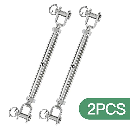 2PCS M6 Jaw and Jaw Turnbuckle, Stainless Steel Turnbuckle Heavy Duty Turn Buckle, 3050lbs Working Load Limit, Durable for Wire Rope Cable - style: Jaw & Jaw-M-6