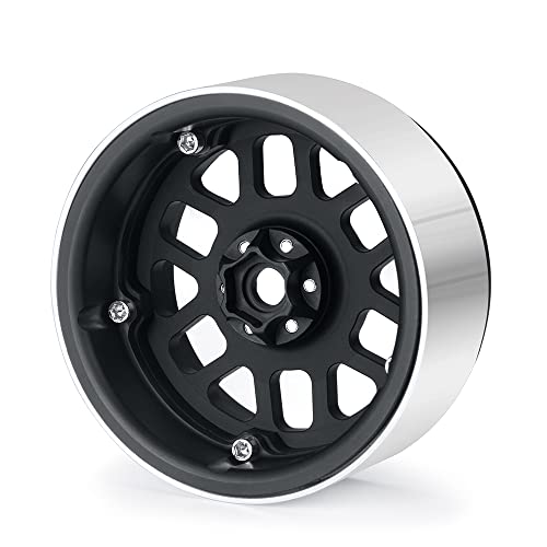 4PCS Aluminum 2.6inch Beadlock Wheels Rims Upgrades for Black Mamba 1/10th Monster Truck Accessories Parts (Black) - color: Black