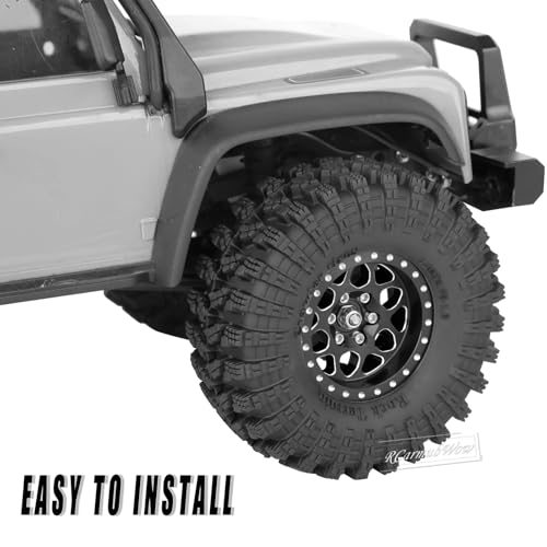 1.3" Beadlock Wheel Tires Set for 1/18 1/24 SCX24 TRX4M RC Crawler Car,Alloy RC Wheel Rims Brass Coating Rings All Terrain RC Tires,Black - color: Black(4pcs)
