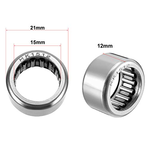 uxcell HK1512 Drawn Cup Needle Roller Bearings, Open End, 15mm Bore Dia, 21mm OD, 12mm Width (Pack of 10) - size: 15x21x12mm