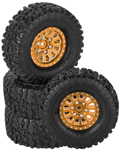RC 1.3 in Wheel Tires for 1/18 TRX4M 1/24 SCX24 RC Crawler Car,Aluminum 1.3 Beadlock Wheel Rims and Rubber Tires w/Sponge,RC Truck Tires,Yellow - color: Yellow - (1.3 Tires)