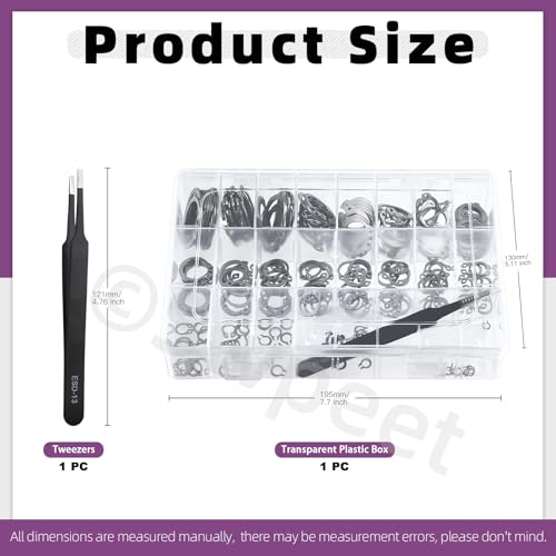 Swpeet 211Pcs 21 Sizes M4-M28mm Stainless Steel C-Clips External Circlip Snap Retaining Clip Rings with Tweezers Assortment Kit, Circlip Retainer Rings Set for Axles, Shafts and Other Moving Parts - style: 304 Stainless Steel C-Cip