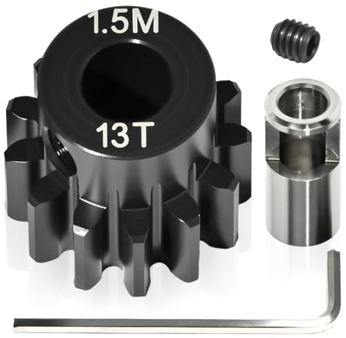 M1.5 13T Pinion Gear 8mm Bore with 8mm to 5mm Shaft Adapter Sleeve, Chromium Steel Motor Gear with Set Screw & Hex Key for Traxxas ARRMA Losi 1/5 1/8 RC Cars - size: 13T