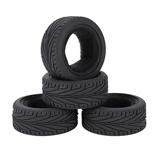 1/10 RC On-Road Car Tyres, 65mm Rubber RC Tire for 1/10 HSP Tamiya HPI Kyosho RC On Road Run-flating Car (Black) - color: Black