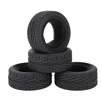 1/10 RC On-Road Car Tyres, 65mm Rubber RC Tire for 1/10 HSP Tamiya HPI Kyosho RC On Road Run-flating Car (Black) - color: Black