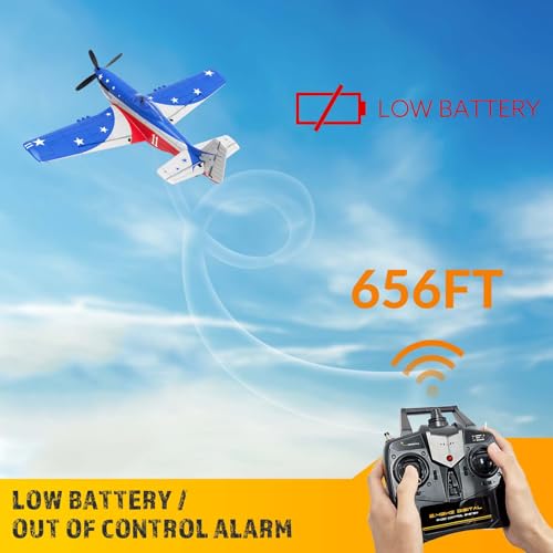 P51 Mustang RC Plane 4 Channel - 2.4G Remote Control Airplane for Adults with 3 Flight Modes to Learn, RTF RC Airplane with X-Pilot Stabilization & One-Key Aerobatics for Beginners - color: Red