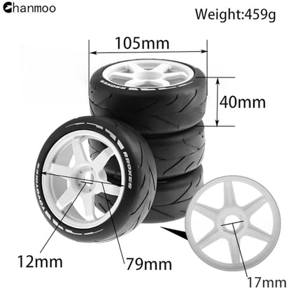 1/8 RC On Road Tires And Hard Plastic Drift Wheels 17mm Hex Rally Racing Tyres For 1:8 Scale Touring Street Car Tamiya HPI WR8 HSP Hobao ARRMA Redcat Losi Kyosho VRX W10 4PCS (Black) - color: Black