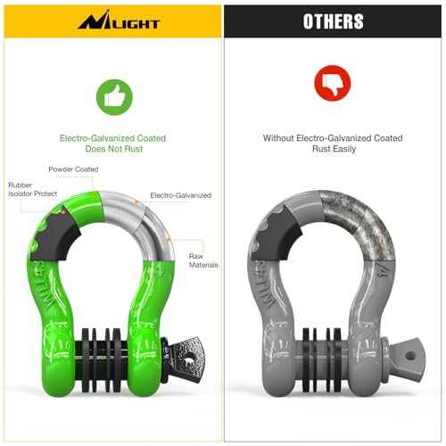 Nilight 3/4" D Ring Anti-Theft Shackle Tow Hook Jeep Truck SUV ATV UTV | Off Road Recovery Gear 19T 41,887 lbs Break Strength 4.75T WLL Rust-Resistant Anti-Rattle Isolators Heavy Duty Green 2pack - color: Green 3/4" w/Anti-Theft Shackle, size: Shackle
